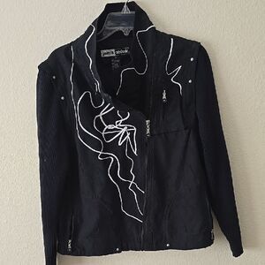 Jamie Sadock Black Hybrid Vest/Jacket with White Embroidered Accents M